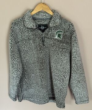 Boxer Craft 1/4 Zip Pullover Jacket Size L Michigan Spartans Charcoal Fleece